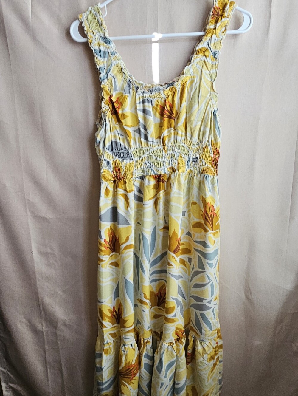 Patrons of Peace Yellow Gray and Orange Floral Top